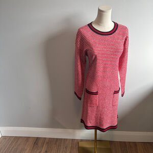 Bread n' Butter Women's Red & White Houndstooth Long Sleeve Knit Dress, SZ L